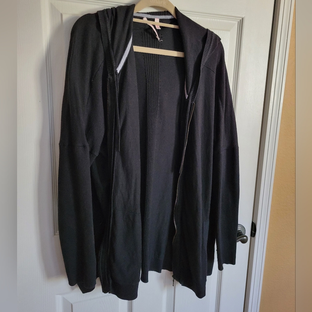 Victoria's Secret Vintage Black Hoodie Front Zip Jacket, Size L